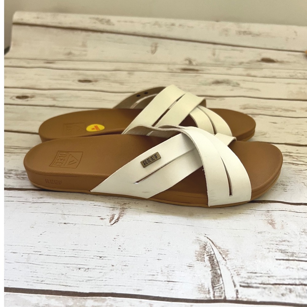 Reef Horizon X Slide White Brown Crisscross Strap Sandals Size 9